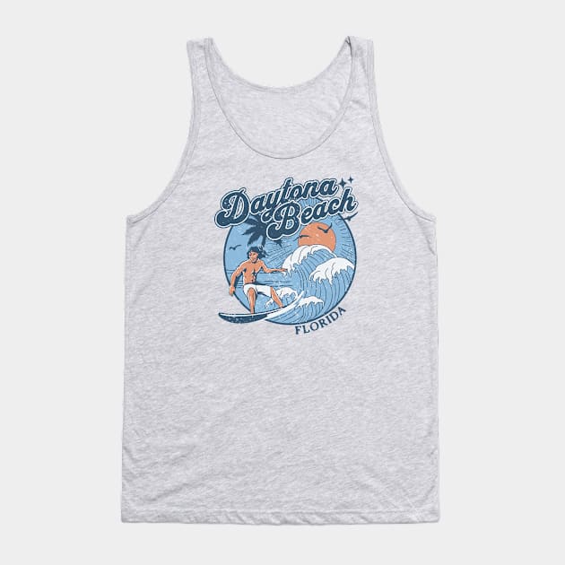 1970s Vintage Surfing Daytona Beach, Florida Retro Sunset // Old School Surfer // Surf Florida Tank Top by Now Boarding